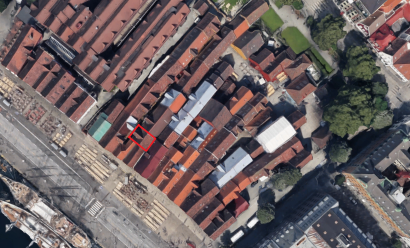 Situasjonsplan over Bryggen som viser plasseringen til bygning 2b i Bredsgården.